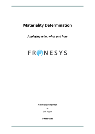Download Determining Materiality, a free white paper from Fronesys